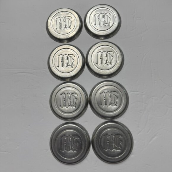 Vtg Set Of 8 Hammered Aluminum 3.25" Coasters-W or M Monogram Old English-MCM - Picture 4 of 4